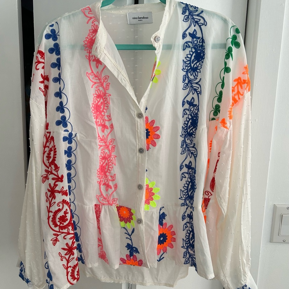 Nina Kendosa Paris Colorful Embroidered Blouse